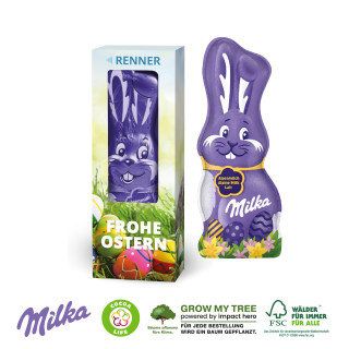 Werbekartonage mit Milka Schmunzelhase, 45 g