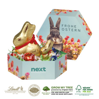 Großes Premium-Osternest mit 2 Lindor Pralinés, 4 Lindt Schokoladeneier, gr. Goldhase, kl. Goldhase