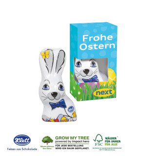 Werbekartonage mit Klett Osterhase, 40 g