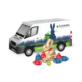 3D Präsent "Transporter" Ostern, Lindt Schokoladen-Eier und Goldhase
