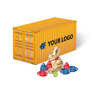 3D Präsent "Container" Ostern, Lindt Schokoladen-Eier und Goldhase