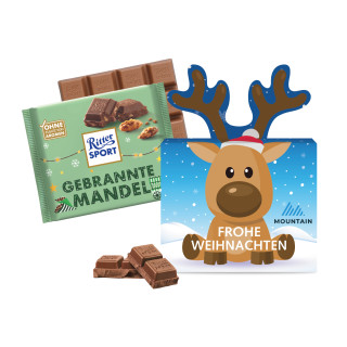 Werbekartonage "Rentier" mit Ritter Sport Schokoladentafel