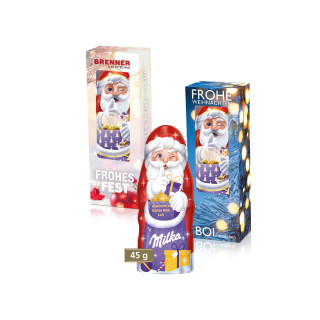Werbekartonage mit Milka Weihnachtsmann, 45 g