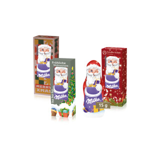 Werbekartonage mit Milka Weihnachtsmann, 15 g