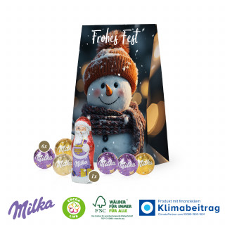 Werbetasche mit süßer Füllung - 6 Stück (ca. 48 g) Milka Kugeln und ein Milka Weihnachtsmann (ca. 15 g)