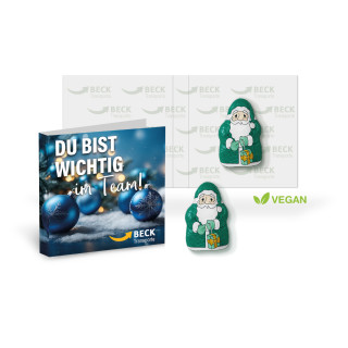 Werbeklappkarte Storz Weihnachtsmann vegan