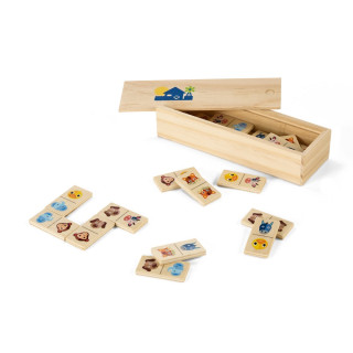 DOMIN. Domino-Spiel aus Holz mit 28 Tierfiguren, naturhell