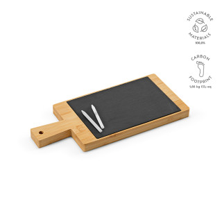 Claudel Schneidebrett aus Schiefer und Bambus mit Griff und Kreide, natur