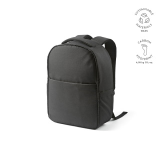 Budapest 16L Rucksack aus rPET. Vordertasche. Laptops bis 17", schwarz