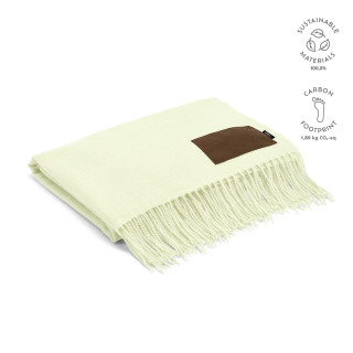 "Lichtenstein Blanket" Decke aus rPET (180 g/m²) mit personalisierbarem Aufnäher, beige