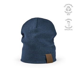 "Marley Beanie" Mütze aus rPET mit personalisierbarem Aufnäher, blau