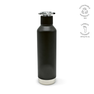 "Spiglo Bottle" Trinkflasche aus recyceltem Edelstahl, 780 ml mit radförmigem Deckel, schwarz