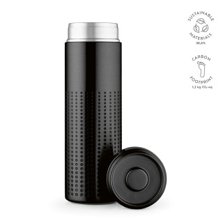 "Perfora Bottle" Trinkflasche aus recyceltem Edelstahl, 540 ml, doppelwandig, schwarz