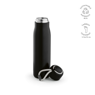 Lena Trinkflasche recycelter Edelstahl, 570 ml. Mit Tragegriff aus rPET, schwarz