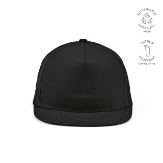 "Cornell Cap" Kappe aus recycelter Baumwolle (280 g/m²) mit Druckknopfverschluss, schwarz
