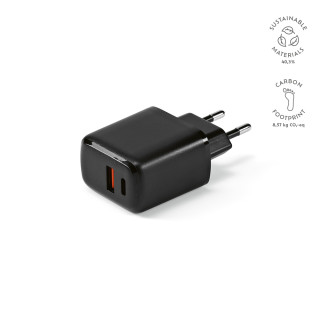 "Franklin Wall Charger" Wandladegerät aus rABS, 20W mit Schnellladung über USB-C und USB-A, schwarz