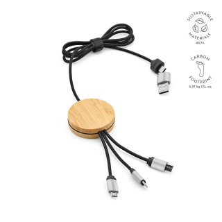 Feynman 5-in-1 Kabel aus Bambus und rPET. Mit hinterleuchtetem Logo, schwarz