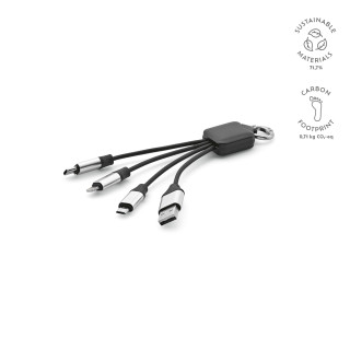 "Sagan Cable" 4-in-1 Kabel aus rTPR mit hinterleuchtetem Logo und Aufhängeöse, schwarz