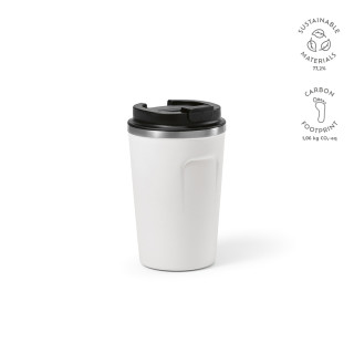 "Limpopo Travel Cup" Reisebecher aus recyceltem Edelstahl, 490 ml, doppelwandig, auslaufsicher, weiß