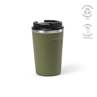 "Limpopo Travel Cup" Reisebecher aus recyceltem Edelstahl, 490 ml, doppelwandig, auslaufsicher, armeegrün