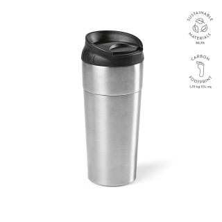 Columbia Reisebecher recycelter Edelstahl, 510ml. Doppelwandig mit Schiebedeckel, silber