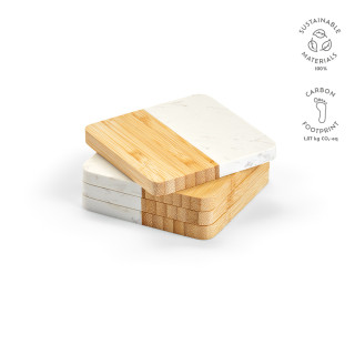 "Kahlo Coasters" Untersetzer aus Marmor und Bambus, Set mit 4 Stück, natur