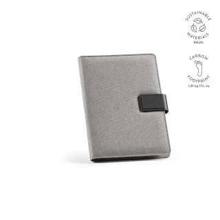 "Tolstoy A5" A5-Mappe aus recyceltem PET mit Verschluss aus recyceltem PU und Notizblock mit 64 Seiten aus FSC-zertifiziertem Papier, dunkelgrau
