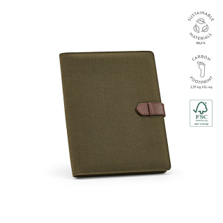 "Eliot A4 Folder" A4-Mappe aus recycelter Baumwolle mit Notizblock mit 64 Seiten aus FSC-zertifiziertem Papier, armeegrün