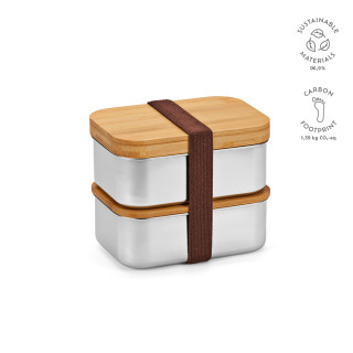 "Vermeer Lunchbox" Lunchbox aus recyceltem Edelstahl, 1480 ml mit Bambusdeckel und integriertem Besteck, silber