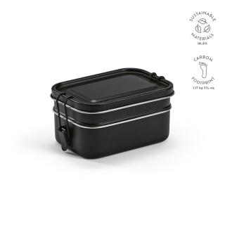 "Tintoretto Lunchbox" Lunchbox aus recyceltem Edelstahl, 1240 ml mit seitlichen Verschlussklammern, schwarz