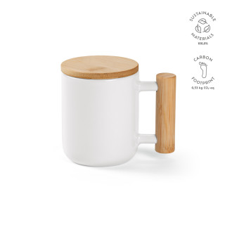 Douro Keramik Tasse mit Bambus, 380 ml. Für Sublimationsdruck geeignet, weiß