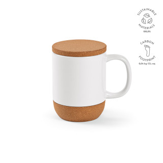 Ebro Keramik Tasse mit Kork,410 ml. Für Sublimationsdruck geeignet, weiß