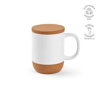 "Ebro Mug" Tasse aus Keramik mit Kork, 410 ml, für Sublimationsdruck geeignet, weiß