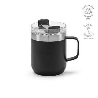 "Shinano Mug" Tasse aus recyceltem Edelstahl, 440 ml mit drehbarem Deckel, doppelwandig, schwarz