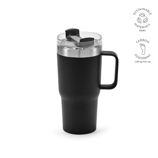 Neman Tasse recycelter Edelstahl, 580 ml. Mit drehbarem Deckel, schwarz