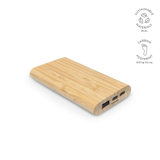 Pythagoras Powerbank aus Bambus mit 10000 mAh. 15 W, natur