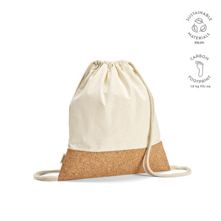 Orizaba Kordelzugbeutel aus recycelter Baumwolle (180 g/m²) und Kork, natur