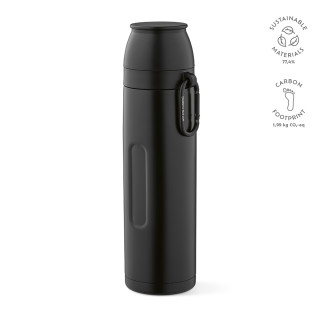 "Flinders Thermos" Thermosflasche aus recyceltem Edelstahl, 1080 ml mit 2 Bechern und Karabiner, schwarz