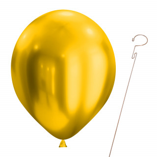 Luftballon „Chrome“ , Größe L (ø ca. 33 cm) in gold glossy mit Ballonhalte-Drahtstab