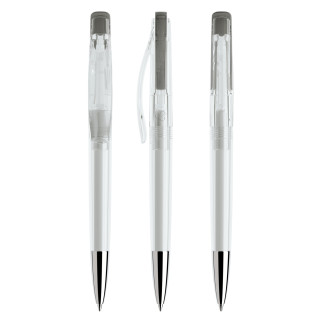 prodir DS2 PTC Push Kugelschreiber, transparent, rauchgrau, Schreibfarbe: blau