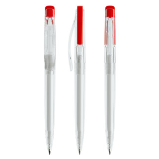 prodir DS2 PTT Push Kugelschreiber, transparent, rot, Schreibfarbe: blau