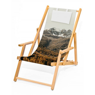 Holz-Liegestuhl FORTIS mit Armlehnen, wechselbarer Bezug, transparent