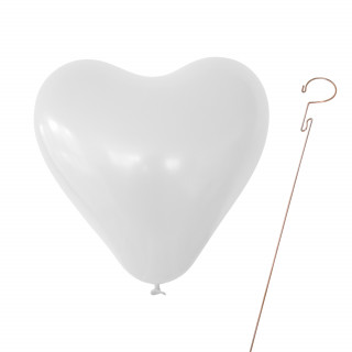 Luftballon „Herz“ , Größe M (ø ca. 30 cm) in weiß mit Ballonhalte-Drahtstab