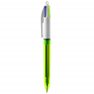 BIC® 4 Colours Fluo mit Lanyard-Kugelschreiber, transparent-gelb