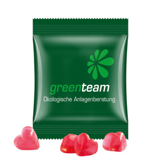 Minitüte,15 g, kompostierbare Folie weiß, Trolli Fruchtgummi Herz rot