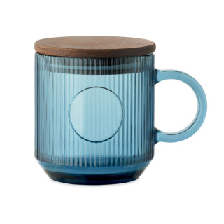 VITRIO MUG Gerippter Glasbecher 300ml, transparent blau