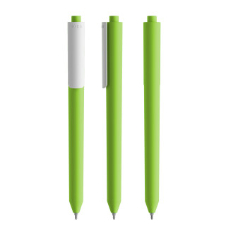 Pigra P03 Soft Touch Push Kugelschreiber, grün, weiß, Schreibfarbe: blau