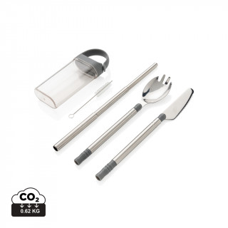 Wiederverwendbares On-The-Go Besteck im Taschenformat, silber, grau