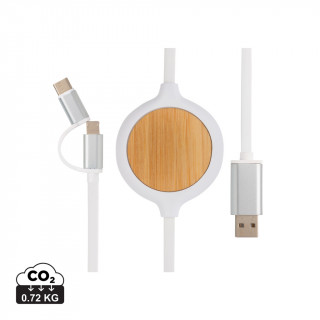 3-in-1 Kabel mit 5W Bambus Wireless Charger, weiß
