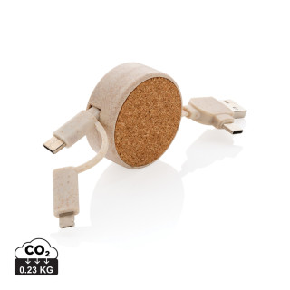 Kork und Weizen 6-in-1 ausziehbares Ladekabel, khaki